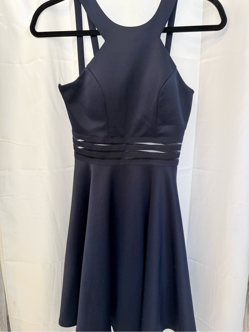 City Studio Navy Fit-and-Flare Dress with Sheer Waist Stripes